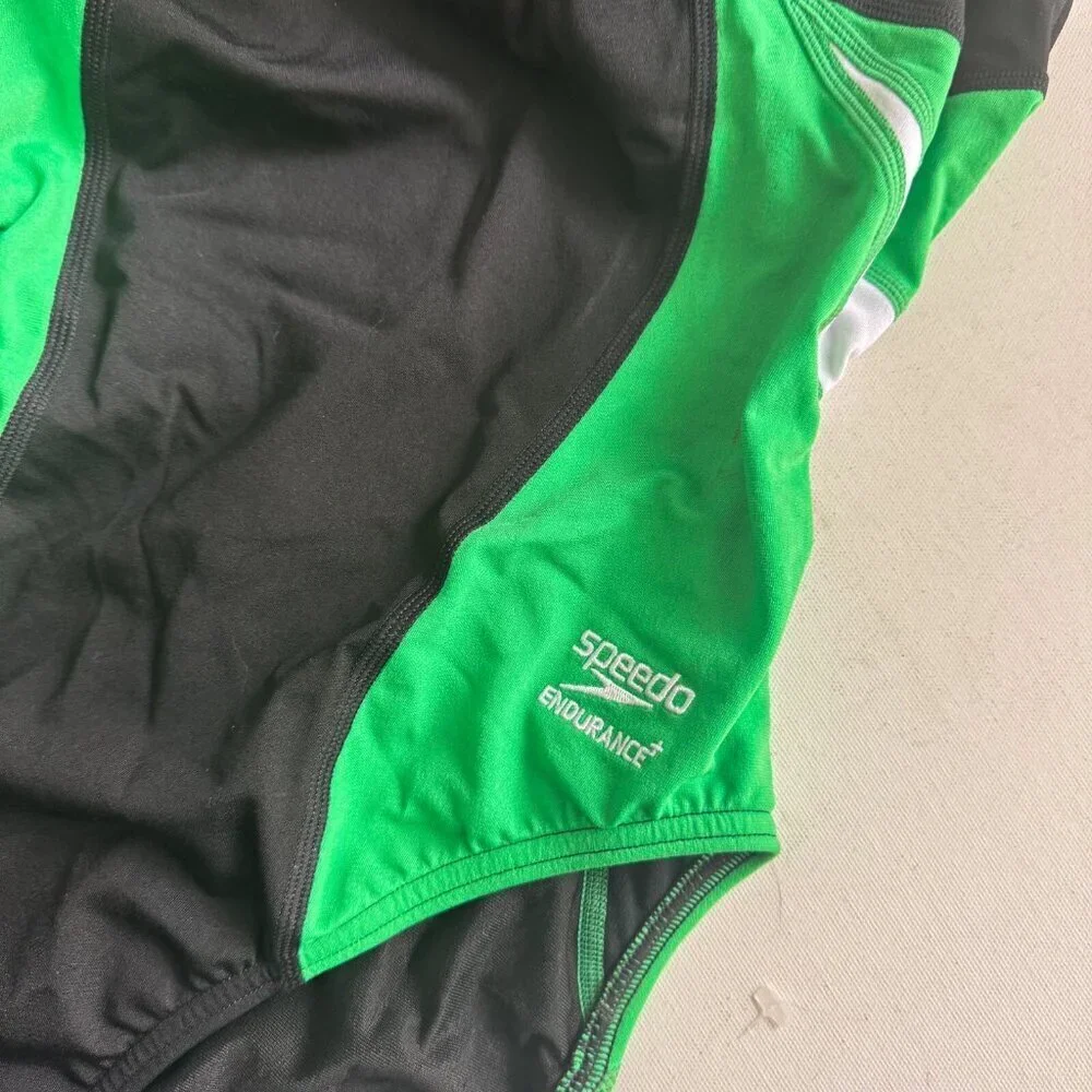 Speedo Endurance Black Green Color block Sports One Piece Swimsuit 12